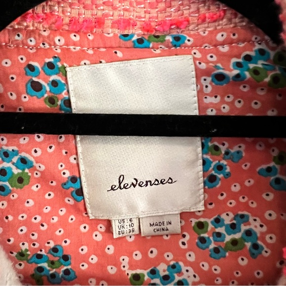 Anthropologie Elevenses Tweed Pink & Off White Zipper Front Moto Jacket | 6 - Picture 5 of 12